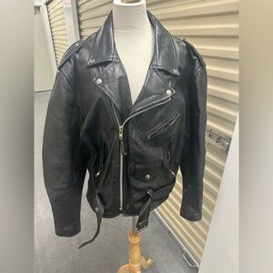 Vintage Diamond Leather Black Motorcycle Leather Jacket Bikercore